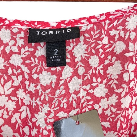 Torrid Babydoll Chiffon Smocked Peplum Ditsy Floral Pink Blouse Top Size 2X - Picture 6 of 8